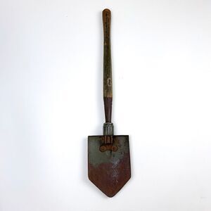US Wood 1945 Military Foldable Trench Shovel Vintage Army Wood Handle Tool WW2